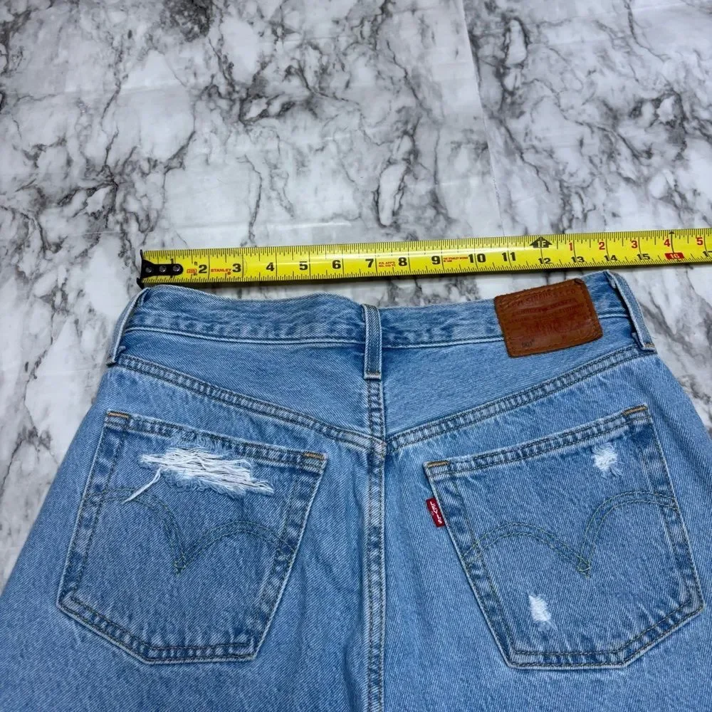 Levi’s button fly high rise vintage 90s Y2K distressed denim jean shorts size 27